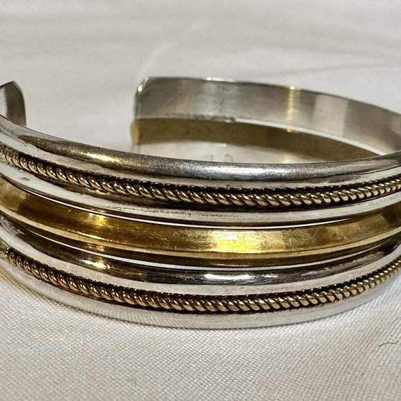 Vintage Navajo signed Jerry Cowboy Sterling & 12K GF Mixed Metal Cuff Bracelet - Picture 2 of 4